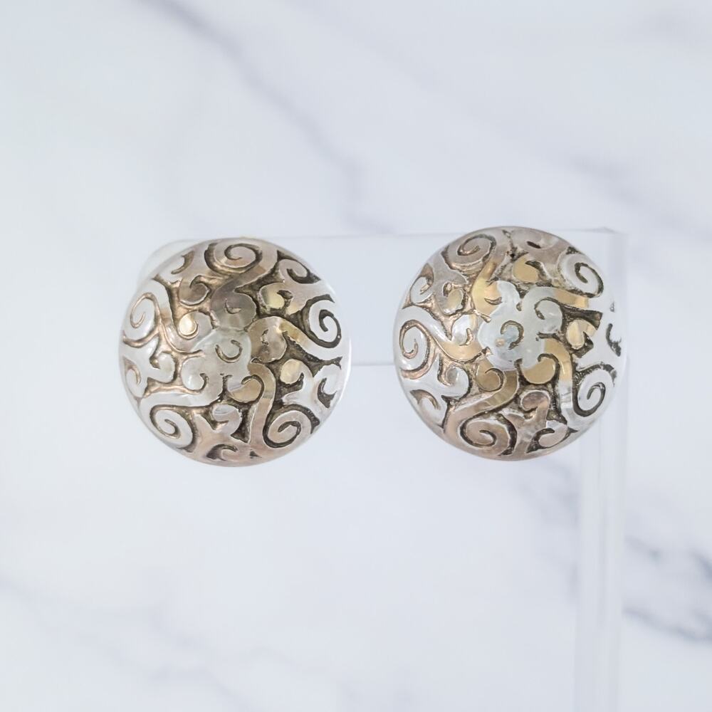 Vintage Clip On Earrings 1" Domed with Scroll Detail - Fair Condition